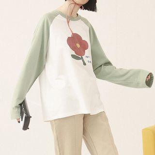 Flower Printed Long-sleeve T-shirt