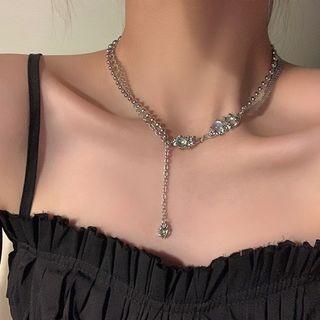 Moonstone Pendant Layered Stainless Steel Choker