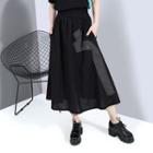 Stripe Panel Midi A-line Skirt Black - One Size