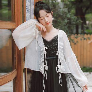 Frill Trim Puff-sleeve Chiffon Light Jacket
