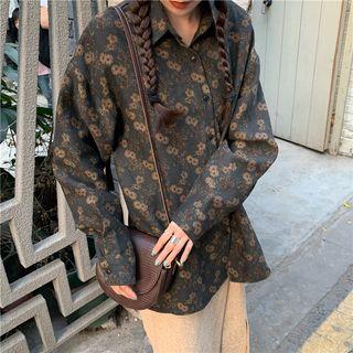 Long-sleeve Floral Print Shirt As Shown In Figure - One Size