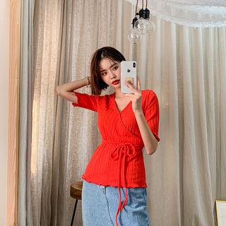 Surplice-wrap Ribbed Top