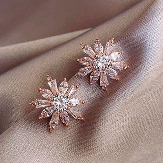 Rhinestone Flower Earring 1 Pair - Silver Stud - As Shown In Figure - One Size