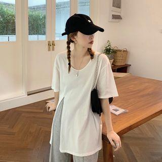 Split Short-sleeved Top / High Waist Wide Leg Pants