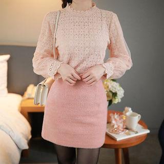 Crochet-trim Napped Lace Top