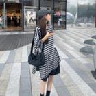 Elbow-sleeve Striped T-shirt Stripes - Black & Gray - One Size