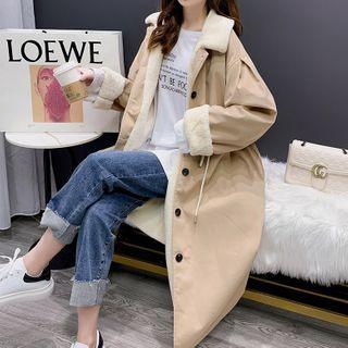 Fleece-lined Drawstring-waist Single-breasted Coat