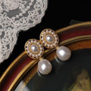 Faux Pearl Dangle Earring S925 Silver Steel - Faux Pearl - White - One Size