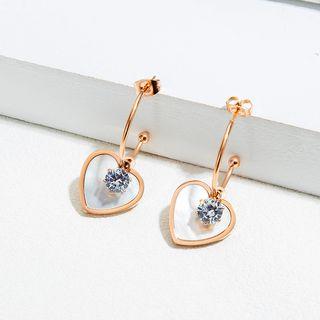 Heart Dangle Earring 564 - 1 Pair - Rose Gold & Silver - One Size