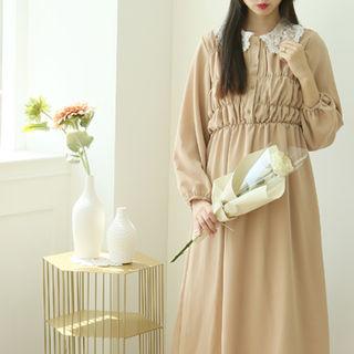 Lace-collar Smocked Shirtdress