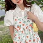 Set: Short-sleeve Shirt + Strappy Floral A-line Dress