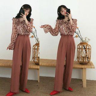 Floral Print Shirt / Wide-leg Pants