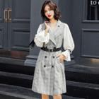 Mock Two-piece Long-sleeve Double-breasted Plaid Coat Dress