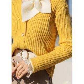 Heart Patterned Rib-knit Cardigan