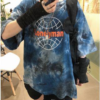 Printed Tie-dye Elbow-sleeve T-shirt
