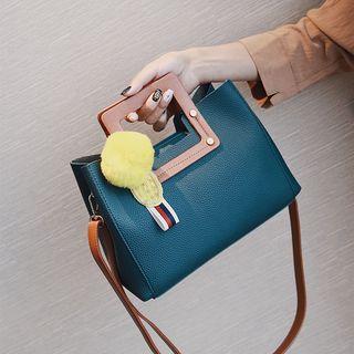 Faux-leather Pomp Charm Satchel