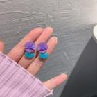 Flower Stud Earring 1 Pair - 925silver - Purple & Green - One Size