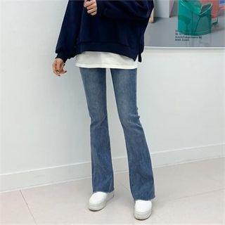 Fray-hem Napped Boot-cut Jeans