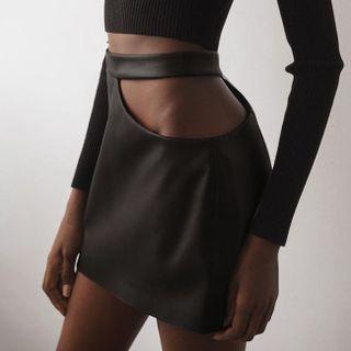 Faux Leather Cutout Pencil Skirt