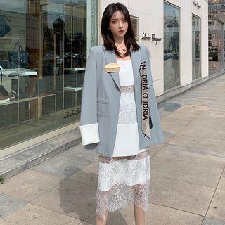 Single-breasted Blazer / Spaghetti Strap Midi Lace Dress