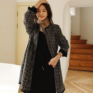 Zip-up Faux-fur Lined Tweed Coat Ivory - One Size
