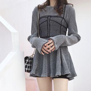 Set: Glitter Pleated Dress + Mesh Lace Camisole Top