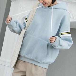 Lettering Stripe Panel Hoodie Blue - One Size
