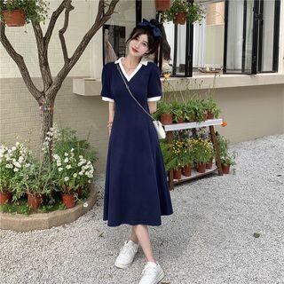 Elbow-sleeve Collar A-line Dress (various Designs)