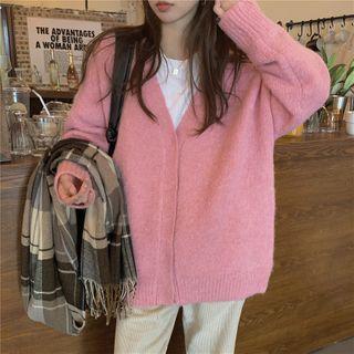 V-neck Loose-fit Long-sleeve Cardigan As Shown In Figure - One Size