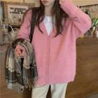 V-neck Loose-fit Long-sleeve Cardigan As Shown In Figure - One Size