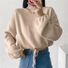 Long Sleeve Drawstring Crop Plain Sweater