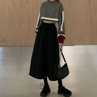 Color Panel Sweater / Midi A-line Skirt