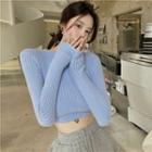 Cropped Ribbed Fluffy Sweater