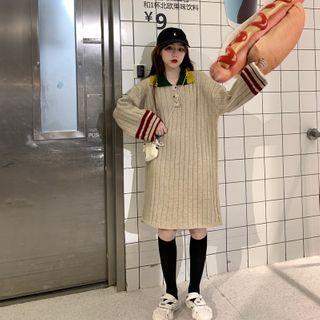 Color-block Striped Long-sleeve Dress