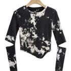 Long-sleeve Tie-dyed Cut-out Top