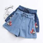 Lace-up Embroidered Shorts