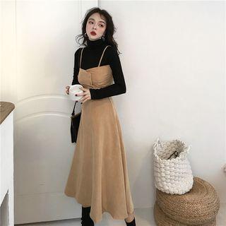 Mock Neck Plain Top / Sleeveless Corduroy Dress
