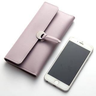 Faux Leather Long Wallet Dark Gray - One Size