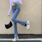 Applique Side-slit Bootcut Jeans