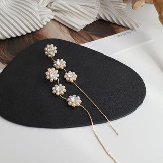 Faux Pearl Dangle Earring 1 Pair - S925 Silver - Gold Trim - White - One Size