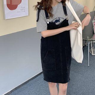Denim Dungaree Dress Dark Gray - One Size