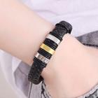 Stainless Steel Bar Woven Faux Leather Bracelet