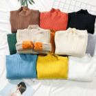 Brusded Fleece-lined Mock-neck Knit Top