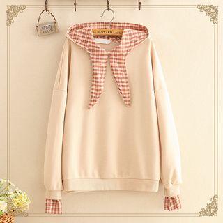 Check Inlay Hooded Sweater