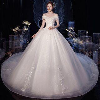 Off-shoulder Floral Embroidered Wedding Gown