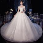 Off-shoulder Floral Embroidered Wedding Gown