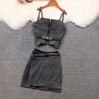 Set: Zip Front Denim Camisole + Mini Skirt