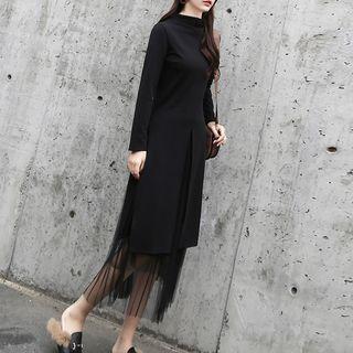 Set: Long-sleeve Top + Sheer Midi Skirt