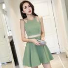 Spaghetti-strap Cut-out Mini A-line Dress