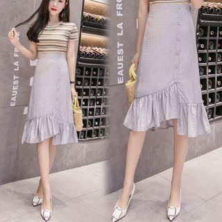 High Waist Ruffle Hem A-line Skirt
